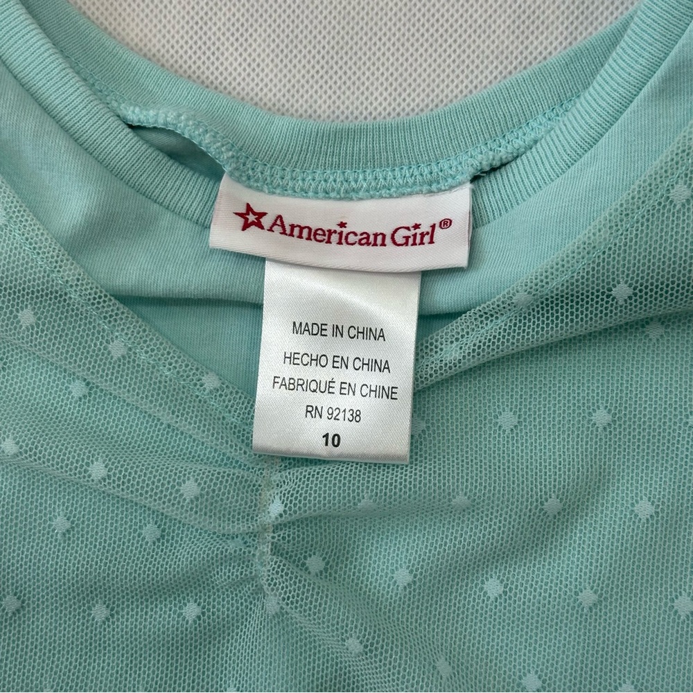 American Girl Truly Me Spring Breeze Dress Girls Size 10 Aqua Mesh Ruffle - Picture 9 of 14